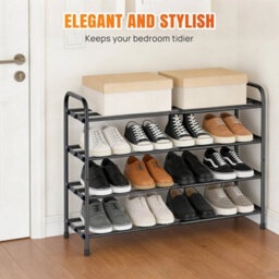 4-Tier Expandable Black Metal  Shoe Rack - thumbnail 3