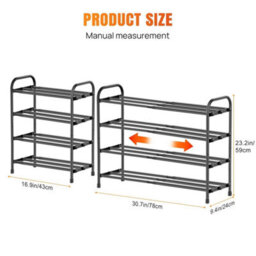 4-Tier Expandable Black Metal  Shoe Rack - thumbnail 2