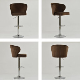 Lakeland Furniture Asham Mocha Brown Velvet Chrome Gas Lift Base Bar Stool - thumbnail 2