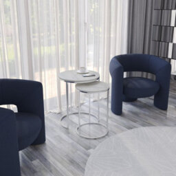 Urbn-Living Urbnliving 60Cm Height White Marble Wood Top With Chrome Metal Legs Round Nesting Stackable Sofa Side Bedside End Table Set Of 2 - thumbnail 3