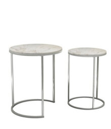 Urbn-Living Urbnliving 60Cm Height White Marble Wood Top With Chrome Metal Legs Round Nesting Stackable Sofa Side Bedside End Table Set Of 2 - thumbnail 4