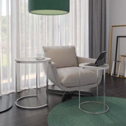 Urbn-Living Urbnliving 60Cm Height White Marble Wood Top With Chrome Metal Legs Round Nesting Stackable Sofa Side Bedside End Table Set Of 2 - thumbnail 1