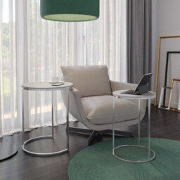 Urbn-Living Urbnliving 60Cm Height White Marble Wood Top With Chrome Metal Legs Round Nesting Stackable Sofa Side Bedside End Table Set Of 2