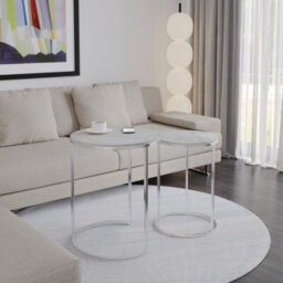 Urbn-Living Urbnliving 60Cm Height White Marble Wood Top With Chrome Metal Legs Round Nesting Stackable Sofa Side Bedside End Table Set Of 2 - thumbnail 2