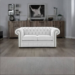 Chesterfield 2 Seater Shelly Winter White Leather Sofa Settee Bespoke In Classic Style - thumbnail 2