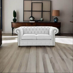 Chesterfield 2 Seater Shelly Winter White Leather Sofa Settee Bespoke In Classic Style - thumbnail 3