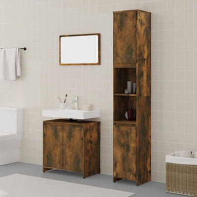 Berkfield 3 Piece Bathroom Furniture Set Smoked Oak Engineered Wood - image 1