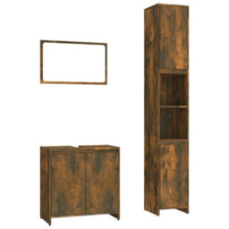 Berkfield 3 Piece Bathroom Furniture Set Smoked Oak Engineered Wood - thumbnail 2