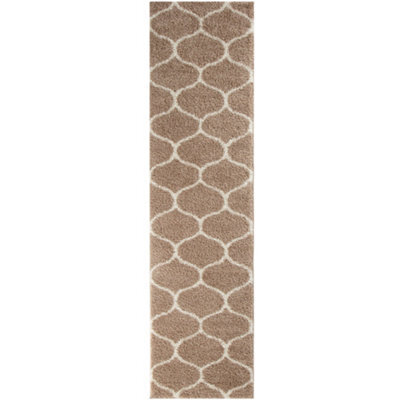 The Rugs Moroccan Shaggy Rugs And Runners Soft Fluffy Trellis Design High Pile Beige And Ivory Living Room Kitchen Hallway 620 - image 1