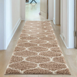 The Rugs Moroccan Shaggy Rugs And Runners Soft Fluffy Trellis Design High Pile Beige And Ivory  Living Room Kitchen Hallway 620 - thumbnail 4