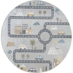 Livabliss Round Lillian-Kids Beige Grey Orange Blue Washable Rug For Children's Rooms 160 X 160 Cm Easy Care, Non Shedding - thumbnail 1