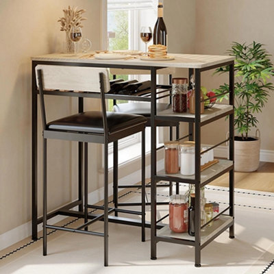 3-Piece Dining Table Set W Upholstered Bar Stool Wine Rack Kitchen - image 1