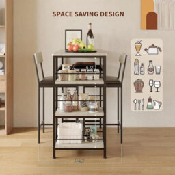 3-Piece Dining Table Set W Upholstered Bar Stool Wine Rack Kitchen - thumbnail 3