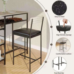 3-Piece Dining Table Set W Upholstered Bar Stool Wine Rack Kitchen - thumbnail 4