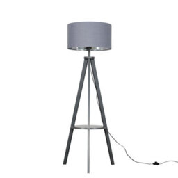 Valuelights Morrigan Grey Wood Shelf Tripod Floor Lamp With Metallic Inner Shade - thumbnail 1