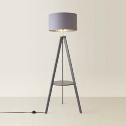 Valuelights Morrigan Grey Wood Shelf Tripod Floor Lamp With Metallic Inner Shade - thumbnail 3