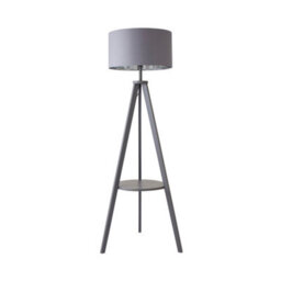 Valuelights Morrigan Grey Wood Shelf Tripod Floor Lamp With Metallic Inner Shade - thumbnail 6