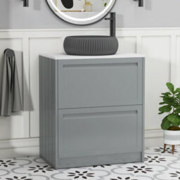 Royal Bathrooms Royal Bathroom Elmore 700mm Matt Pebble Grey Freestanding Countertop Bathroom Vanity Unit 2 Drawer With Milan Black Basin - thumbnail 1