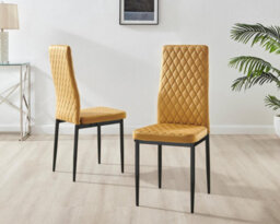 Furniturebox Uk Koko Oak Effect Round Dining Table & 4 Mustard Velvet Milan Black Leg Chairs - thumbnail 7