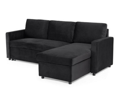 Home Detail Dorset 3 Seater Pull-Out Reversible Chaise Sofa Bed, Black Velvet - image 1