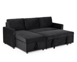 Home Detail Dorset 3 Seater Pull-Out Reversible Chaise Sofa Bed, Black Velvet - thumbnail 3
