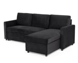 Home Detail Dorset 3 Seater Pull-Out Reversible Chaise Sofa Bed, Black Velvet - thumbnail 1