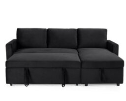 Home Detail Dorset 3 Seater Pull-Out Reversible Chaise Sofa Bed, Black Velvet - thumbnail 4
