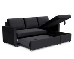 Home Detail Dorset 3 Seater Pull-Out Reversible Chaise Sofa Bed, Black Velvet - thumbnail 5