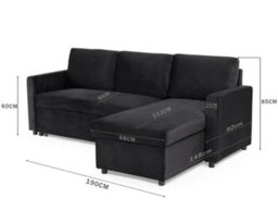 Home Detail Dorset 3 Seater Pull-Out Reversible Chaise Sofa Bed, Black Velvet - thumbnail 8