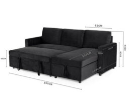 Home Detail Dorset 3 Seater Pull-Out Reversible Chaise Sofa Bed, Black Velvet - thumbnail 9