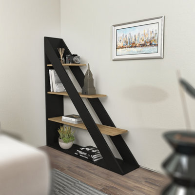 Decorotika Pisagor Corner Bookcase Shelving Unit Black & Oak - image 1