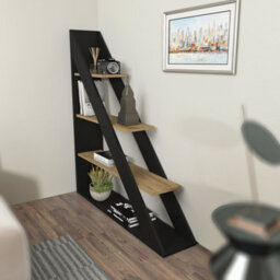 Decorotika Pisagor Corner Bookcase Shelving Unit Black & Oak - thumbnail 3