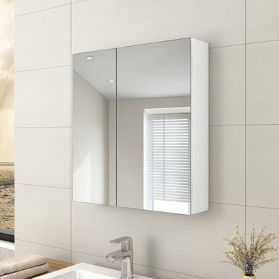Emke Bathroom Vanity Mirror Cabinet With Storage, Double Door Wall Mounted Cabinet, 60W X 65H X 14.5D Cm White - image 1