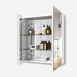 Emke Bathroom Vanity Mirror Cabinet With Storage, Double Door Wall Mounted Cabinet, 60W X 65H X 14.5D Cm White - thumbnail 2