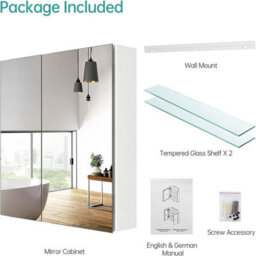 Emke Bathroom Vanity Mirror Cabinet With Storage, Double Door Wall Mounted Cabinet, 60W X 65H X 14.5D Cm White - thumbnail 4