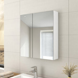 Emke Bathroom Vanity Mirror Cabinet With Storage, Double Door Wall Mounted Cabinet, 60W X 65H X 14.5D Cm White - thumbnail 1