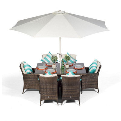 That's Furniture Savannah Rectangular 6 Seater Rattan Patio Dining Set - Brown - image 1