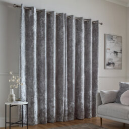 Catherine Lansfield Crushed Velvet 90X90 Inch Lined Eyelet Curtains Two Panels Silver Grey - thumbnail 2