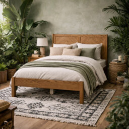 Wyld Haus Dungarvan Chevron Wooden Double Bed 4Ft6 With Headboard - thumbnail 1