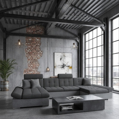 Alia Living Room Sleeper Corner Sofa Polyurethane Foam Wave Spring Wood Frame 360X160X75Cm Light Grey And Dark Grey - image 1