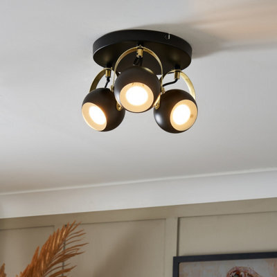 Inlight Azure Matt Black Brass Effect 3 Light Spotlight - image 1