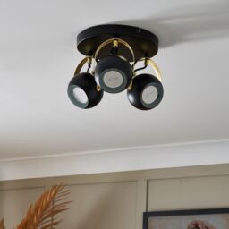 Inlight Azure Matt Black Brass Effect 3 Light Spotlight - thumbnail 2