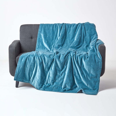 Homescapes Blue Velvet Quilted Throw, 125 X 150 Cm - image 1