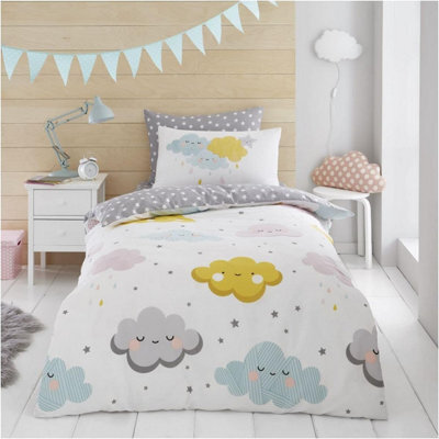Gc Gaveno Cavailia Kids Printed Happy Clouds Single Duvet Cover With Matching Pillowcase Bedding Set