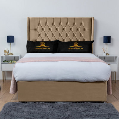 UKBEDFURNITURE Mary Beige Plush Wingback Divan Bed Base With 54 Inch Headboard - No Storage - image 1