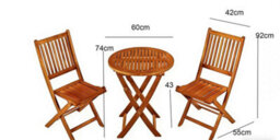 Aspect Furniture Katie 100% Fsc Acacia Wood Folding Garden Balcony 3 Pieces Bistro Set - thumbnail 8