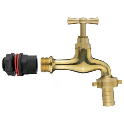 "1/2"" Bsp Water Butt Set With Polished Brass Garden Tap And 13mm Hose Outlet" - image 1