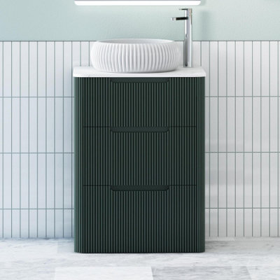 Royal Bathrooms Avenza 600mm Deep Moss Green Floor Standing Countertop Bathroom Vanity Unit 3 Drawer With Milan Basin - image 1