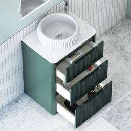 Royal Bathrooms Avenza 600mm Deep Moss Green Floor Standing Countertop Bathroom Vanity Unit 3 Drawer With Milan Basin - thumbnail 5