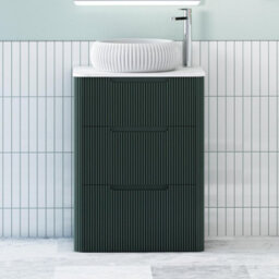 Royal Bathrooms Avenza 600mm Deep Moss Green Floor Standing Countertop Bathroom Vanity Unit 3 Drawer With Milan Basin - thumbnail 1